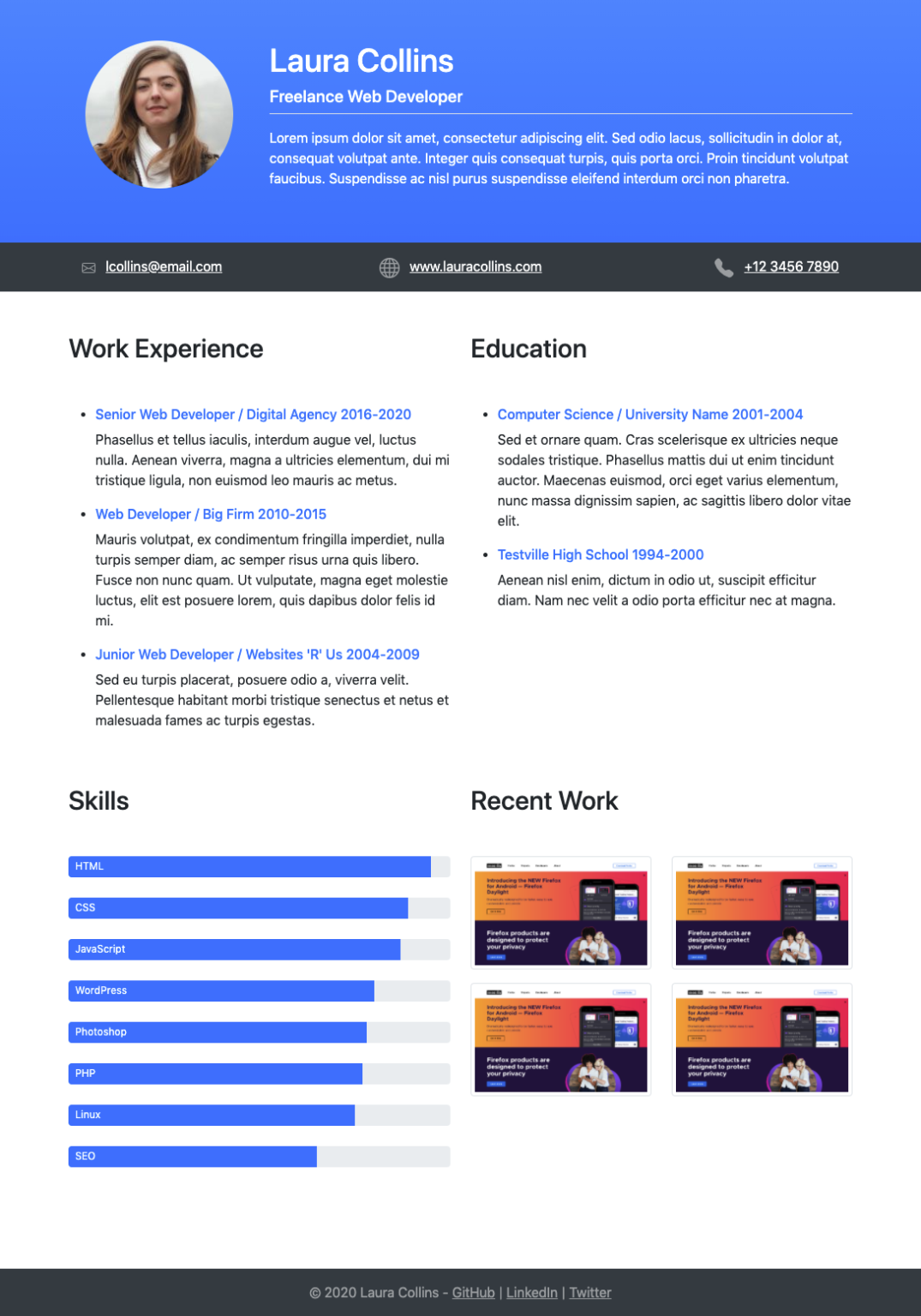 Develop a single page HTML resume using Bootstrap 5 - w3collective